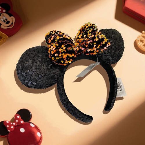 Halloween Tokyo Japan Disney Resort Black Orange Sequin Headband Minnie Ears US - Picture 7 of 12