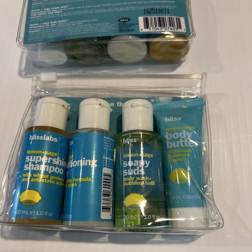 LEMON + SAGE Bliss BlissLabs 4-Piece Travel Hair and Body Set Lot of 2 zip bag - Picture 4 of 7