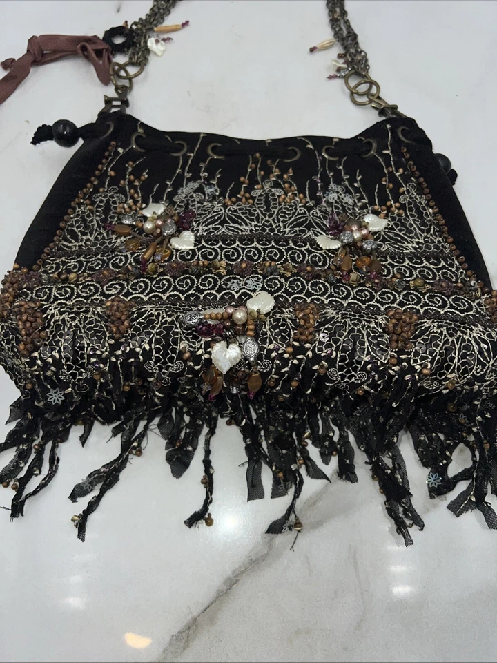 De Colección Mary Frances Cartera Mujer Bolso de Hombro Cadena Lentejuelas Cuentas Cordón Foto 2 de 4