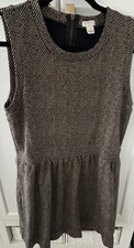 J CREW Herringbone Black/Beige Sleeveless Ponte Knit Dress, Side Pockets, EUC
