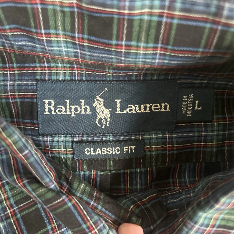 Camisa Ralph Lauren Para Hombre L Cuadros Manga Corta Abotonada Azul/Verde/Rojo Foto 3 de 4