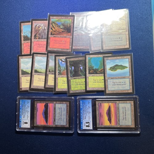 Juego completo de tierra BETA MTG, los 15, como nuevo/casi nuevo, lanzamiento original 1993