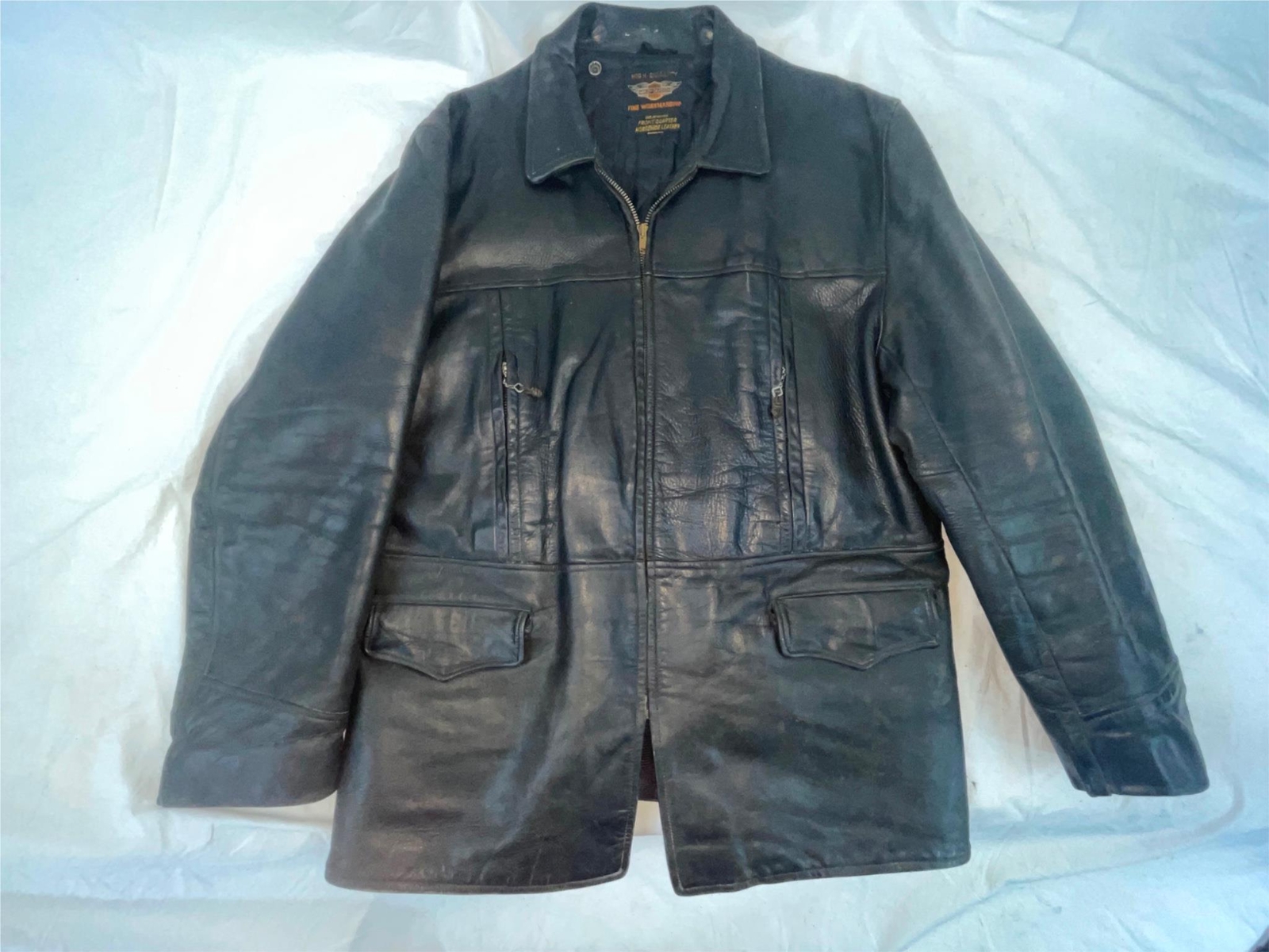VTG 50s LARGE HARLEY DAVIDSON TOWNSMAN MOTORCYCLE HORSEHIDE LONG LEATHER JACKET image 3