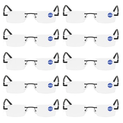 10 PK Mens Rimless Anti Blue Light Blocking Reading Glasses Spring Hinge Readers