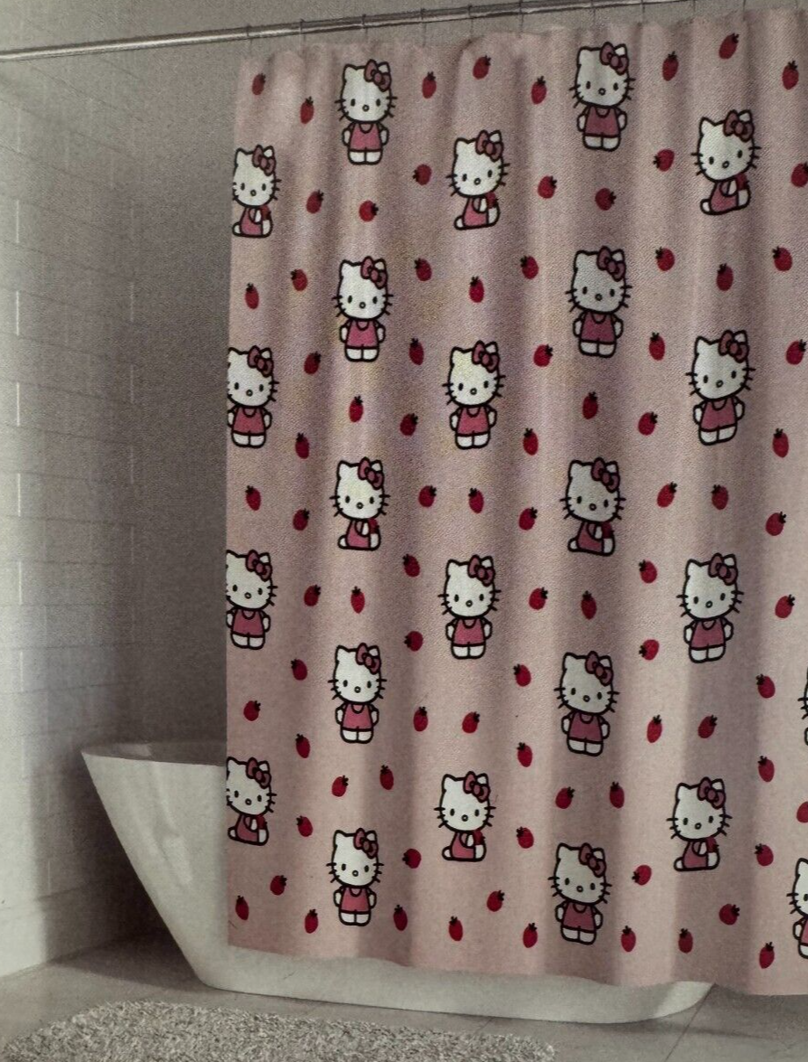 【レア】いちごキティシャワーカーテン Sanrio Hello Kitty & Strawberry 100 Cotton Shower Curtain 72