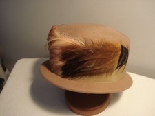 Vintage Dark Beige 100  Wool Feather Trimmed Stylist Henry Pollack Hat