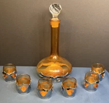 Vintage Amber Farber Bros Krome Kraft Liquor Cordial set