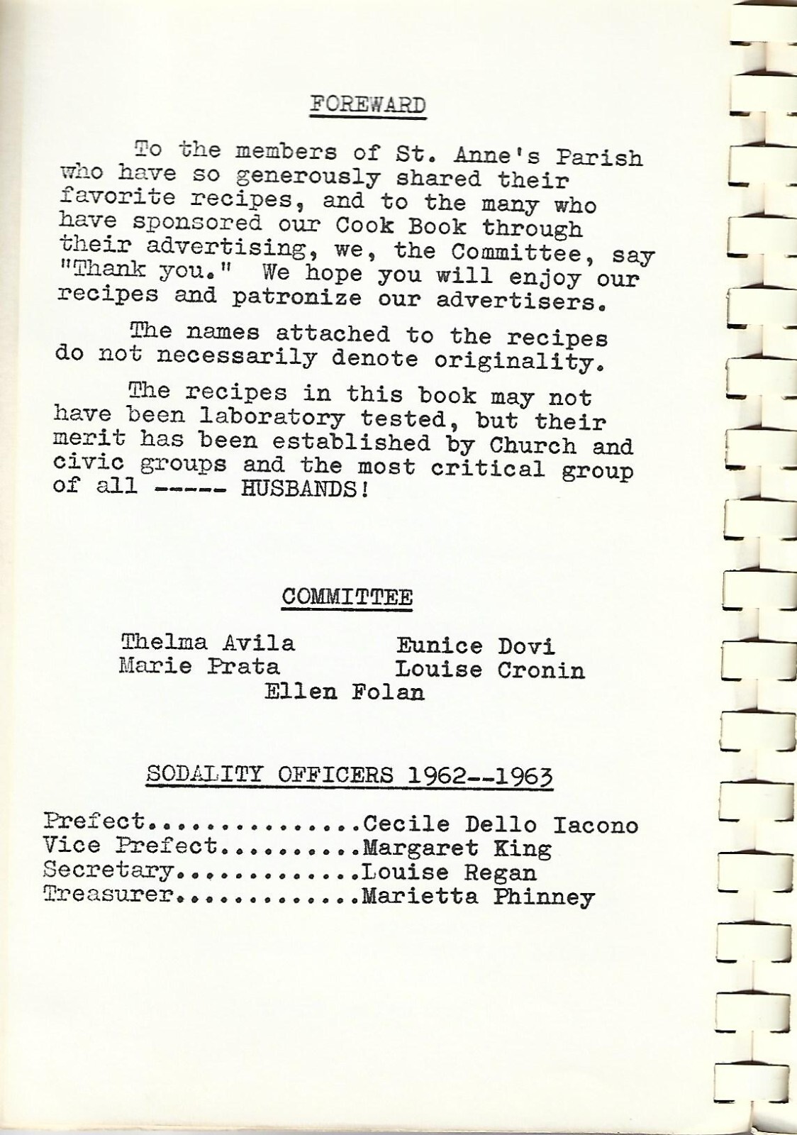 BOSTON, MASSACHUSETTS COOKBOOK ST ANNE CHURCH READVILLE 1962