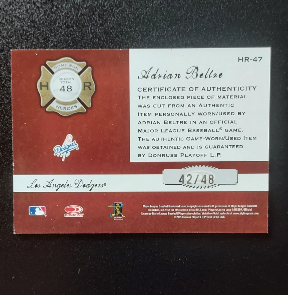 Adrian Beltré 2005 Donruss Classics Home Run Heroes PLATA #47 S#'d 42/48 Foto 2 de 2
