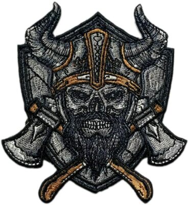 Viking Skull Axe Embroidered Patch [Hook Fastener -VS4]