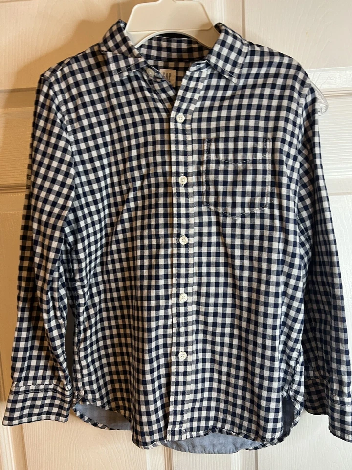 GAP Kids Boys Blue White Gingham Plaid Long Sleeve Button Up Shirt Size Large - Image 2 of 4