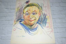 RARE Original M.BRILLI Crayon Drawing of Clown Listed Artist Signed UNFRAMED #15