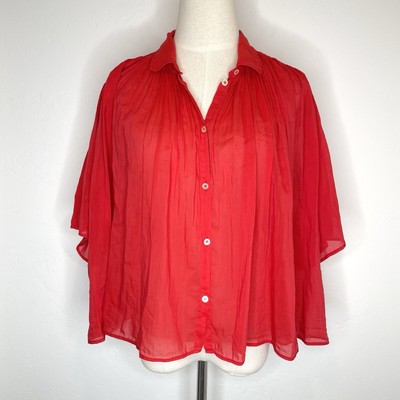 Forte Forte Italy Shirt Size I US Small Red Loose Fit Blouse Top Silk Blend