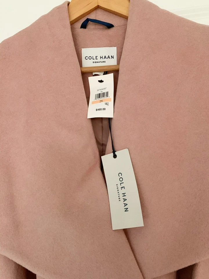 COLE HAAN Signature Plus Size Womens Slick Wool Blend Wrap coat,UK Size XL 18-20 - Image 3 of 4