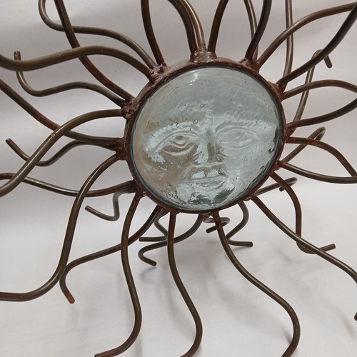 Rustic Metal Glass Sun 13"x13"x8 Steeal Rays Candle Holder Desk Free Standing - Picture 7 of 11