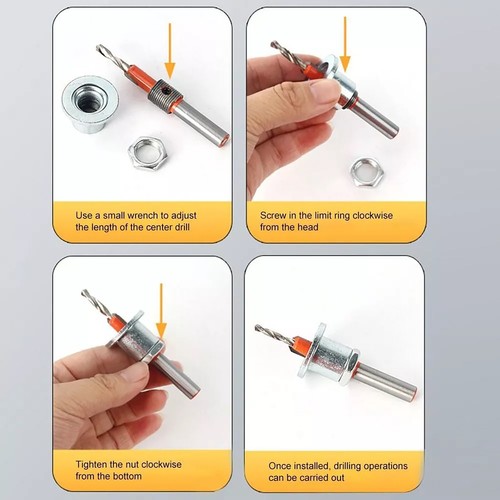 Countersink Drill Bit Set 8mm Round Shank Adjustable Woodworking Cutter - Foto 15 di 22