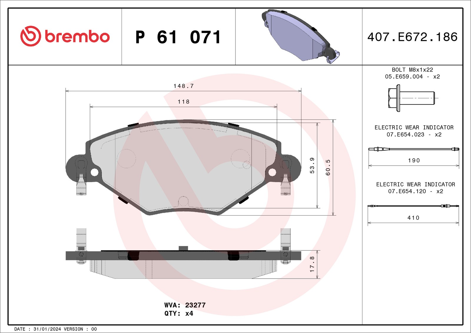 Bremsbeläge P 61 071 BREMBO für CITROËN C5 I C5 I Break C5 II C5 II Break - Bild 7