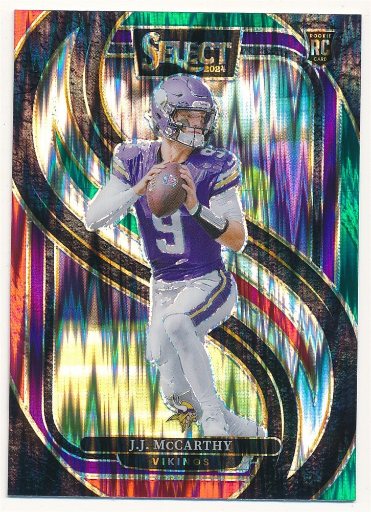 JJ MCCARTHY 2024 PANINI SELECT 134 RC ROOKIE RED GREEN SHOCK PRIZMS VIKINGS MINT