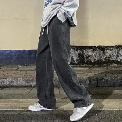 Men s Loose Fit Straight Wide Leg Jeans, Streetwear Korean Style, Casual Denim P