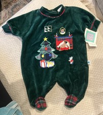 NWT Vintage Little Me Velvet One piece Christmas Outfit Sz 3 Months green READ