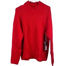Worthington Sweater Womens Petite Large Red Goji Berry Mock Neck Knit Warm NEW