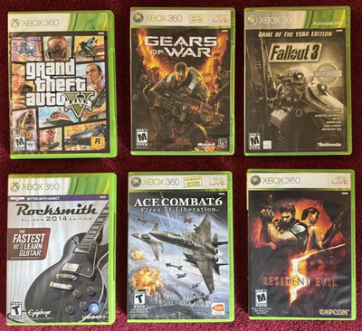 Xbox 360 Lot of 6 Games Fallout 3 RE4 Rocksmith GTAV GOW AC6 *Read  Description*