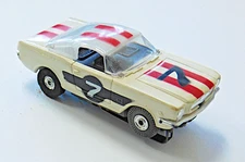 Aurora Tjet Thunderjet Slot Car - Ford Mustang #7 - Cream with Red Stripes
