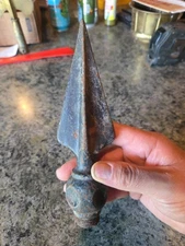 Vintage 7 3/4"  Solid Iron Flag Pole Topper Finial Spear / Axe Head 