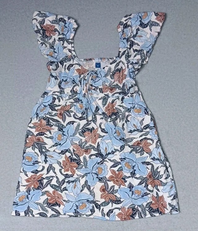 Old Navy Linen Blend Mini Dress Womens Size Medium White With Multicolor Floral