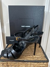 New Saint Laurent Tribute 105 Black T-strap High Heel Sandals -Size 40