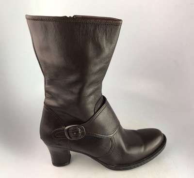 Born Brown Leather Mid Calf Buckle Zip Fashion Boots Women's Sz Medium 