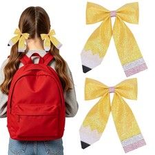 Kxepoc Back to School Bow Hair Clips 1 Count Pack of 2 , Glitteryellow