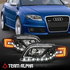 Fits 2005-2008 Audi S4/A4 B7{LED DRL/SIGNAL}Black/Clear Projector Headlight Lamp