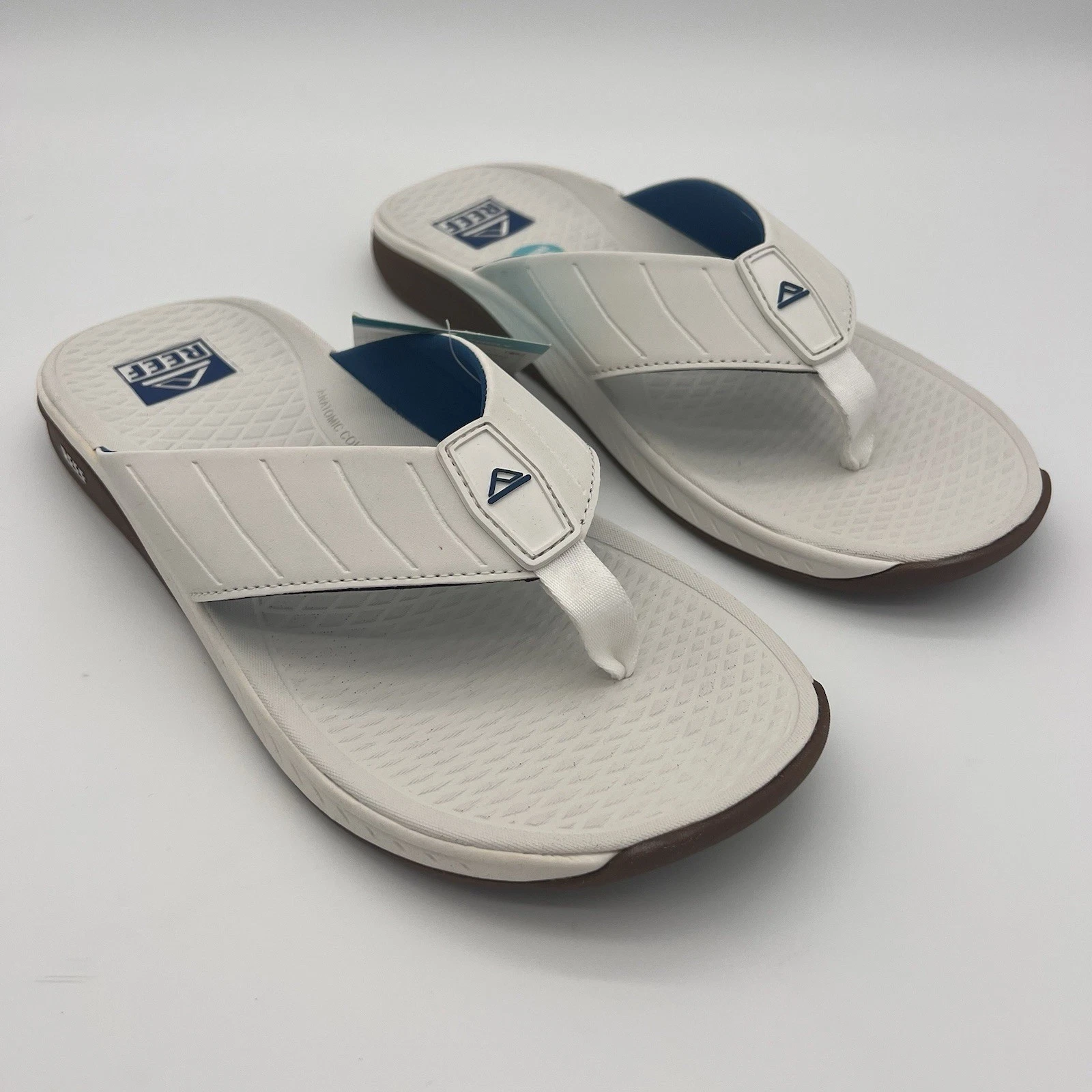 Reef Men’s Size 12 Deckhand Anatomic Contouring Sandals White Blue Flip Flops