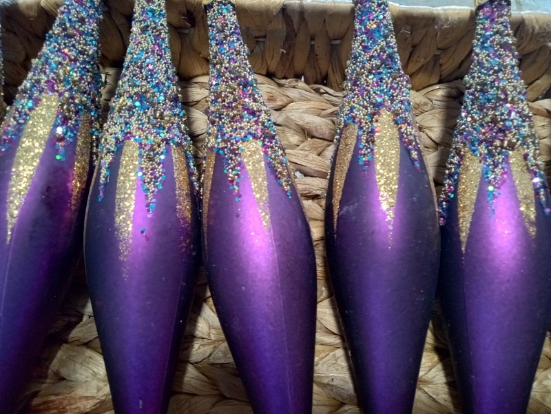 vintage purple peacock teardrop ornaments 8 pieces