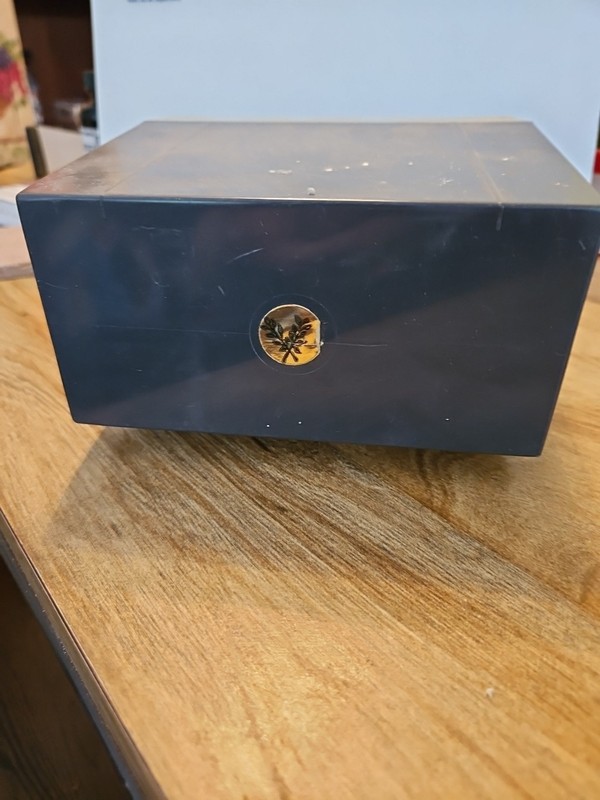 Vtg MCM Space Age Desktop 3 Drawer Storage Box Black & Gray 6.5"x6.5"x3.75"