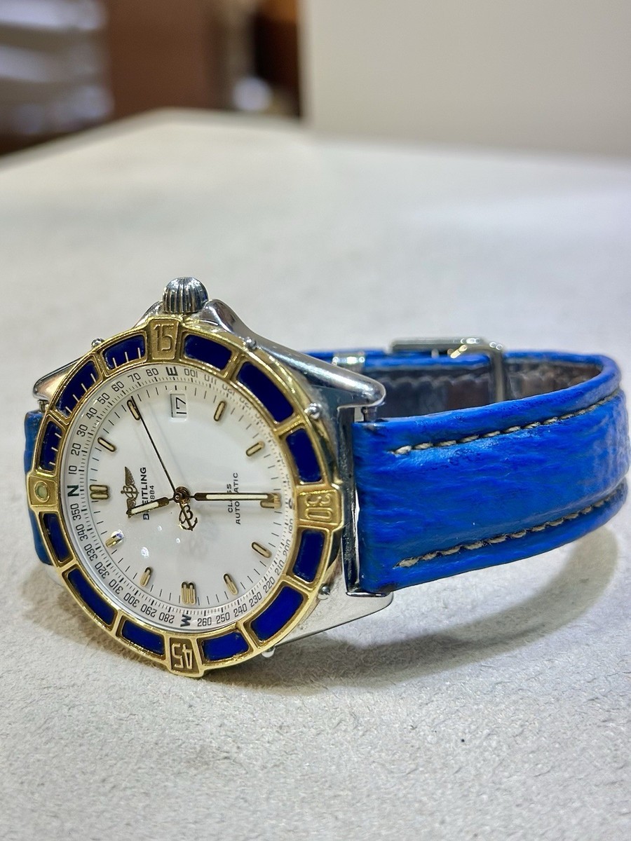 Sac à Montres Breitling En Velours Bleu/or Avec Poche Intérieure - 7x13.5mm, Neuf Sans étiquette