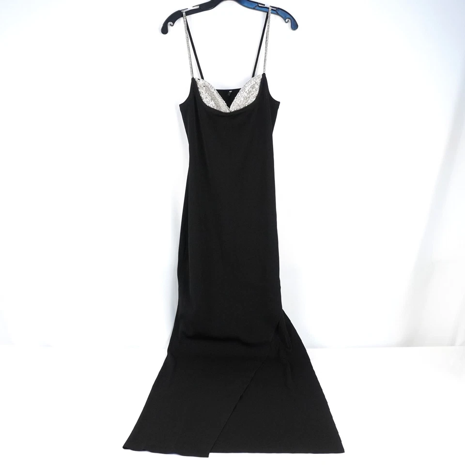 Balmain Paris Crystal-Embellished Knitted Black Dress High Slit Women's Size 44 - Image 2 of 4