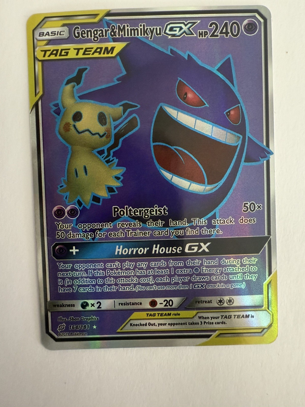 Pokémon Gengar & Mimikyu GX Tag Team 164/181 S&M Team Up Holo Rare Full Art NM