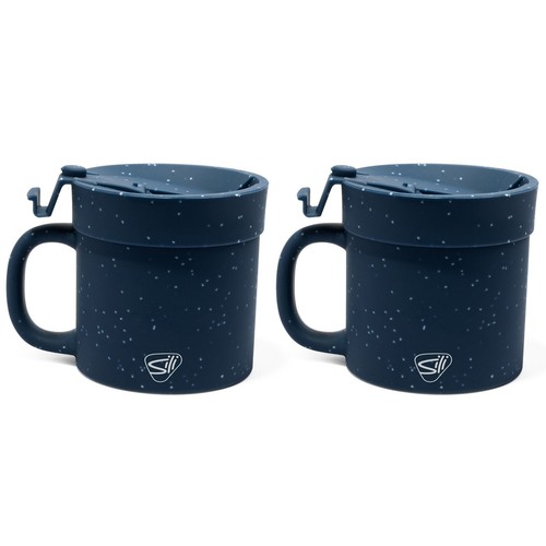 2 Pack 16oz Silicone Coffee Mug W/ Lid, Speckled Blue