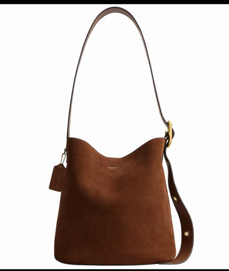 Coach 2026 Bleeker Bucket Bag Purse Brown Suede With Removable Zip Pouch