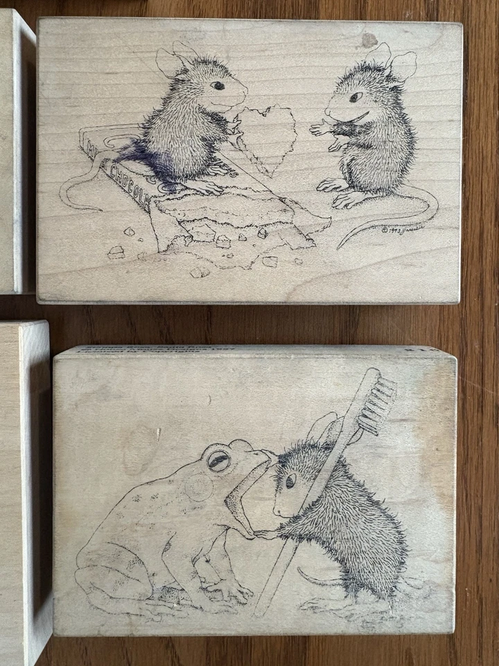 Vintage House Mouse Wood Rubber Stamp Lot of 5 Stampa Rosa 1997, 1998 - Image 3 of 4
