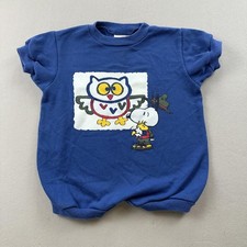 Vintage Peanuts Snoopy Romper One Piece Baby 12M Months Blue Owl Made in USA 90s