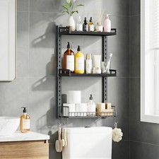 3 Tier Bathroom Shelves Over Toilet - Wall Mounted Floating Shelves with Drain