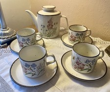Vintage JG Making Wayside Teapot 4Cups & Saucers Hand Painted Countryside Floral