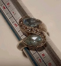 Sterling Silver Blue Topaz Marcasite Ring Size 6.5