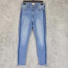 Mother Stunner Zip Ankle Step Fray Jeans Womens 27 Blue Light Wash Raw Hem USA