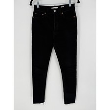 RE/DONE ORIGINALS HIGH RISE ANKLE CROP JEANS BLACK SIZE 26 BUTTON FLY MADE IN US