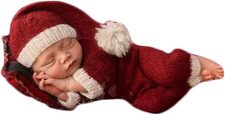 Christmas Newborn Baby Photo Shoot Props Outfits Crochet Clothes Santa Claus Red