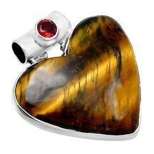 Premium Heart Tiger Eye & Garnet 925 Sterling Silver Pendant Jewelry P-1300